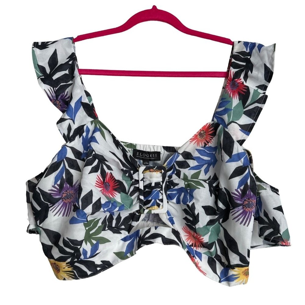 Eloquii Womens White Blue Floral Buckle Crop Top Sleeveless Size 18
